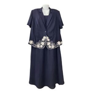 Sheri Martin NY Women's Navy w/ Embroidery 2- Piece Jacket/ Dress Set | Size 18W